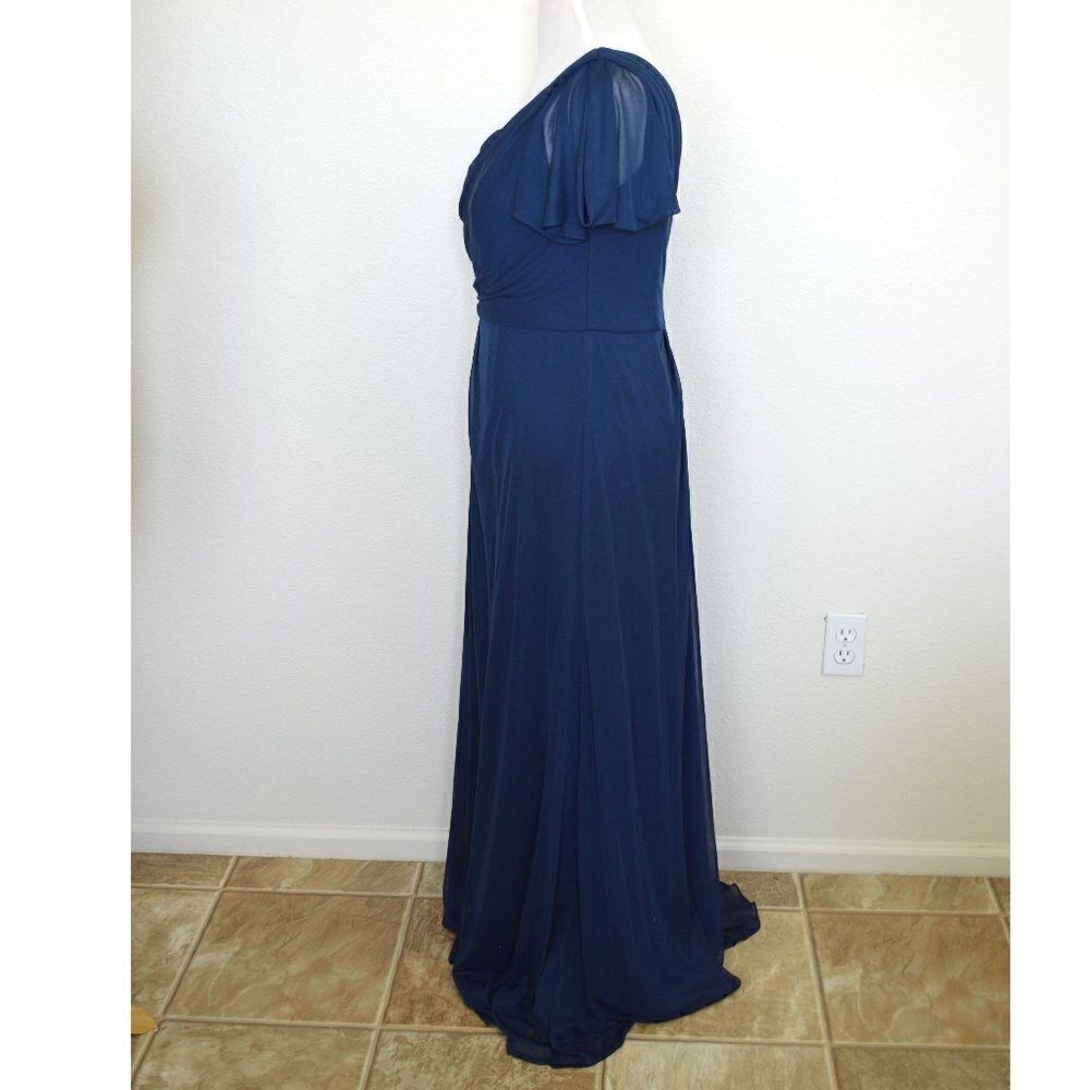 David's Bridal MARINE Asymmetrical Neck Mesh Dress - Picture 6 of 9